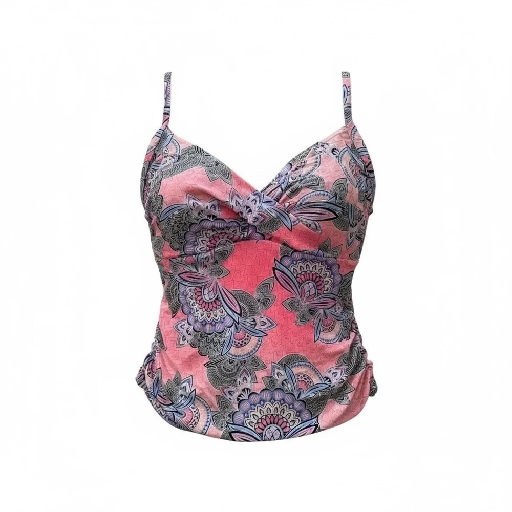 Plus Size Floral Pink and Purple Tankini Top